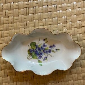 LIMOGES FRANCE CANDY DISH PORCELAIN WHITE & PURPLE FLOWERS